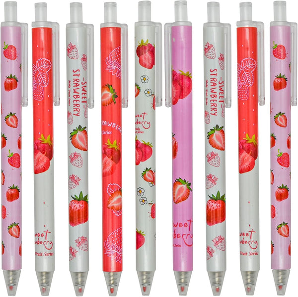 Maydahui 12PCS Strawberry Gel Pens - Cute Fruit Pen - Black Ink for Girls School Party