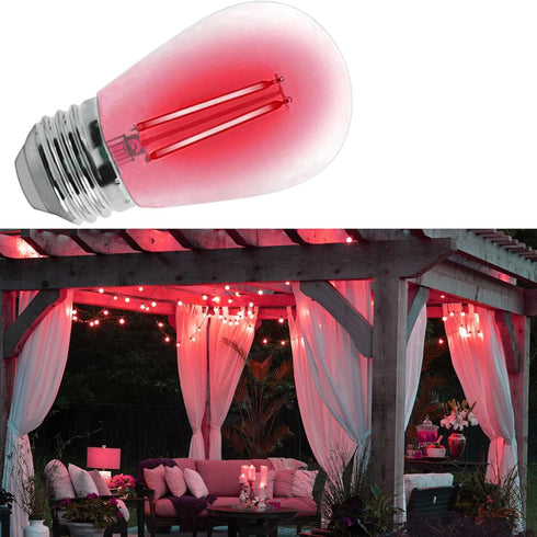 S14 LED Light Bulb 2W Red Outdoor Replacement Bulbs, Shatterproof Waterproof, E26 E27 Base, 15-Pack