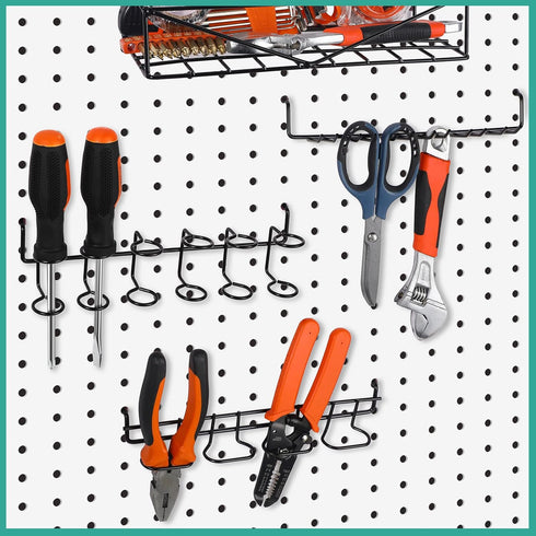 6 Pcs Pegboard Screwdriver Holders, Stainless Steel Organizer Hooks for Tool Utility Racks (Black)