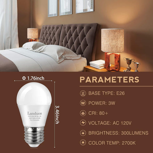 Landuos 25W A15 E26 Bulb, 2700K 3W Equivalent LED Light Warm White, Low Watt, Compatible With Night Light and Table