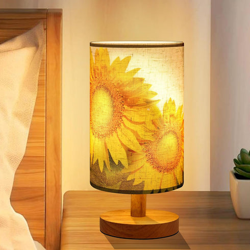 Lamp,3 Sunflowers Flower Table Lamp,Birthday Gifts for Women Mom, US Plug Linen Bedside Colors Temperatures Small Night