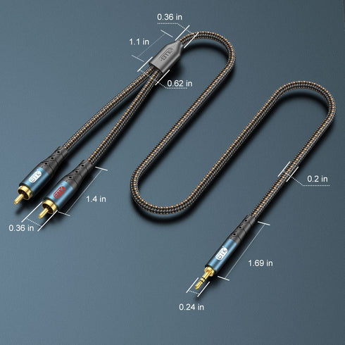 3.5mm 2RCA 24K 1/8 Speaker,MP3/MP4,Player 6.6ft/2m EMK to Cable Gold-Plated Nylon Braided RCA to Auxiliary Stereo Audio