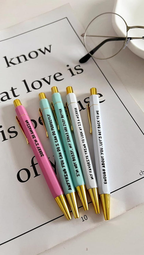 Jxueych 5 Pcs Leo Themed Ballpoint Pens, Inspirational Quotes, Medium Nib 1.0mm, Black Ink, Perfect Office Supplies Gift