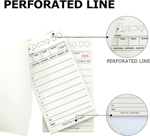 6 Pack 300 Server Note Pads, Natural Guest Checks Books for Servers, Server Pads, Total Sheets Server Paper, Waitress