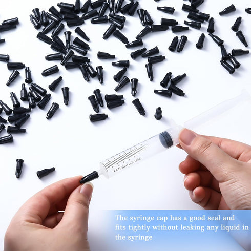 1000 Pieces Syringe Tip Caps, Black Dispensing Needle Tip Caps with Storage Box for Luer Lock Syringes