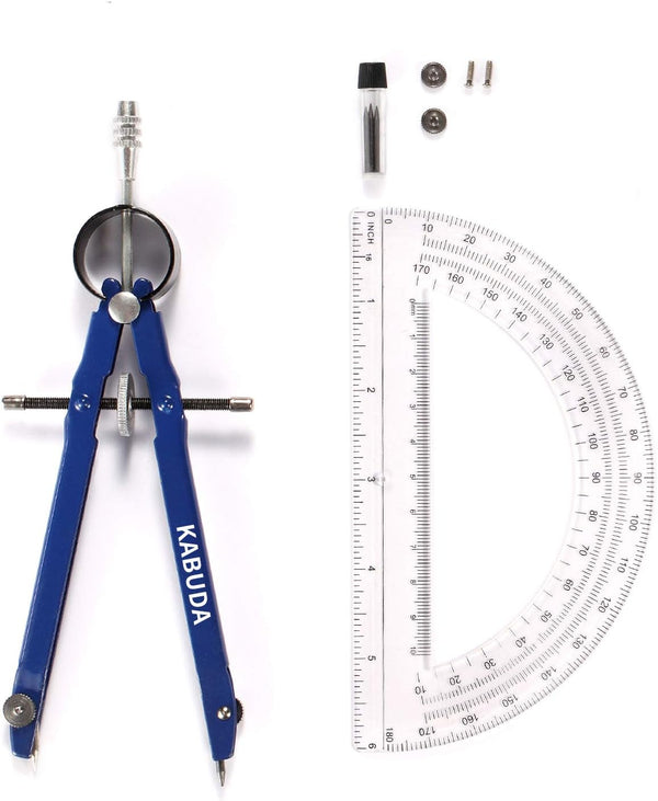 Professional Precision Compass Set - Metal Spring Bow Compass with Protractor, Pencil Leads for Geometry, Drafting