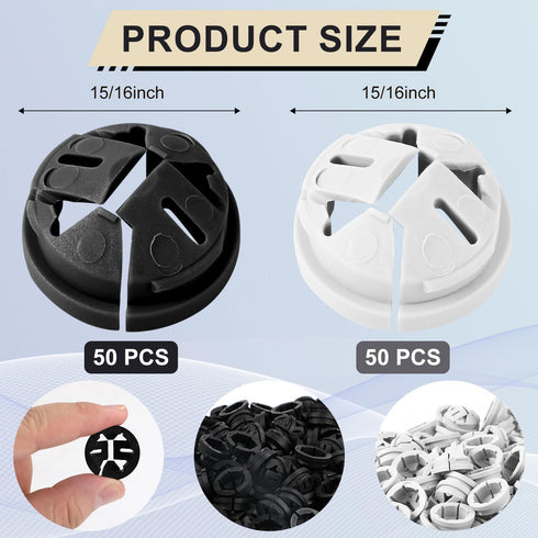 100pcs Push-in Cable Connectors, 3/8 Inch Trade Size Non-Metallic Push In Connector Plastic Electrical Box Wire Inserts Button Push-in NM Cable Clamps for Romex 1/2 Inch Knockouts (Black, White)