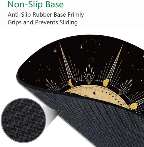 Round Mouse Pad with Coasters Set - Celestial Theme Sun with Crescent Moon Midnight Art Non-Slip Rubber Mousepad