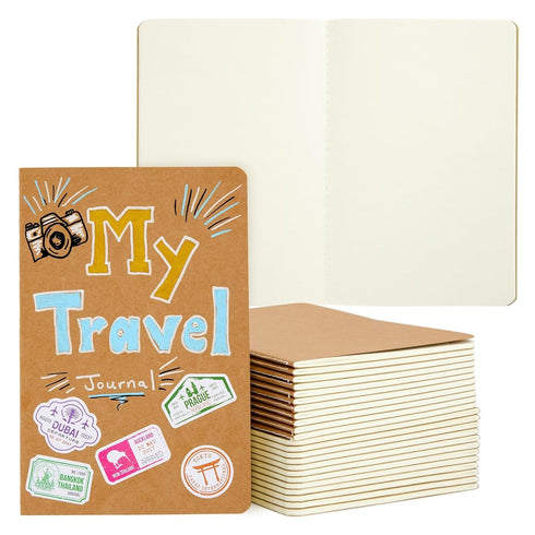 Paper Junkie 24 Pack Blank Journals for Kids, Bulk Sketchbooks for Students, A5 Kraft Paper Notebooks