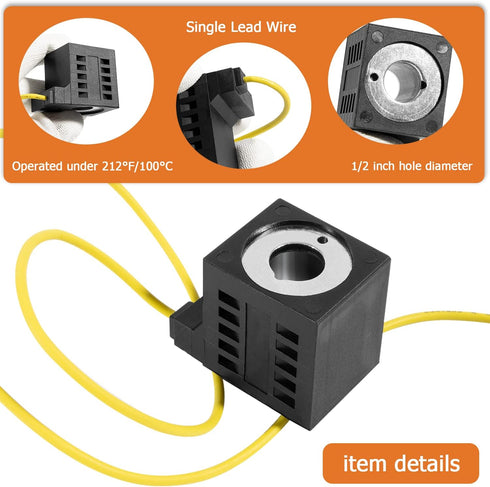 10226-08 Solenoid Coil for 10 VDC Hydraulic Power Unit, 1/2 Hole, Fits Valve Stem Series 08, 80, 88, 98