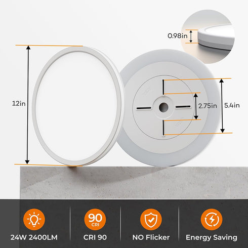 12in Dimmable 2400LM 3000K/4000K/5000K Matane Flush Mount Ceiling Light Fixture with Night Light, Selectable, LED