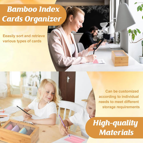 DLUGOPIS 3x5 4 1200 5.9"W 10"D 4"H Bamboo Index Card Organizer - Index Card Holder Box With Dividers - Wood Recipe Box