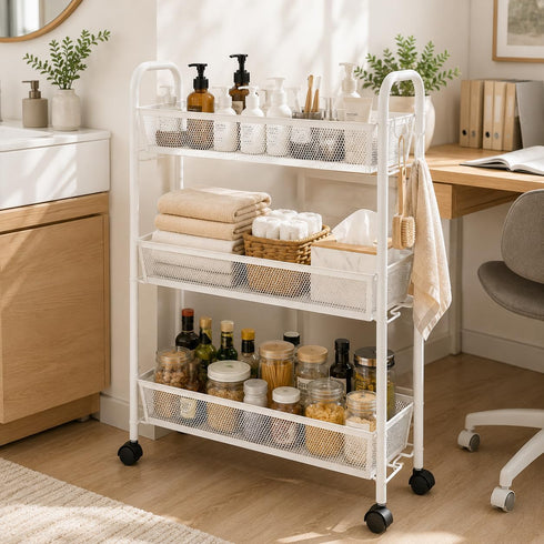 Generic 3-Tier Slim Storage Cart Rolling Utility Organizer for Narrow Spaces, Mobile Wire Mesh Shelving Unit
