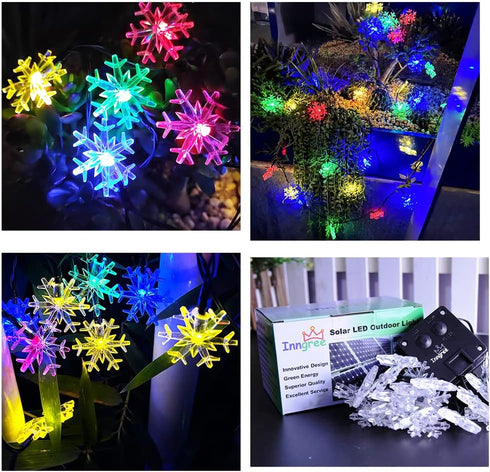 Inngree 20 30 8 Solar Christmas Lights Outdoor Waterproof Decorations Ft LED Snowflake String Fairy Lights