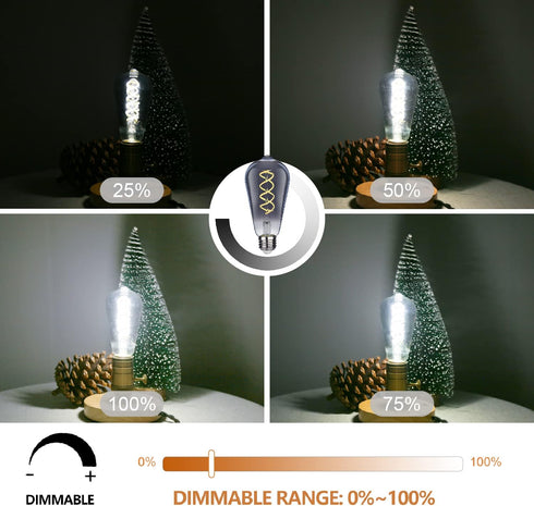 ST58 (ST19) LED Edison Bulbs, 45 Watt Equivalent, Dimmable Antique LED Filament Bulbs, 5000K Daylight White, 6 Pack