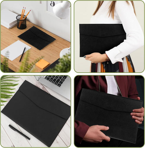 Document File Folder, 1Pcs PU Leather A4 Envelope Folder Expanding Organizer Waterproof Portfolio Black Storage Case