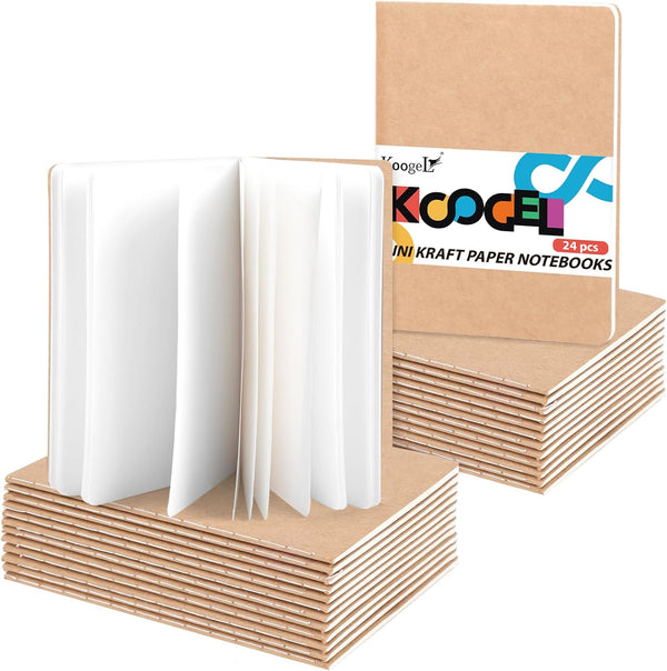 Koogel 24PCS Kraft Notebooks, 3.5x5in Mini Pocket Journal Notepads, Blank Paper Sketchbooks for School Office Home
