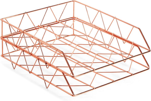 Paper Junkie 2 Pack Metal Rose Gold Desk Organizer, Letter, File, and Document Holder (10 x 12 in)