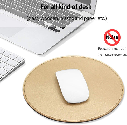ProElife Mouse Pad for Computer, Anti Slip Round Waterproof PU Leather 8.66-Inch Circular Mousepad (Gold)