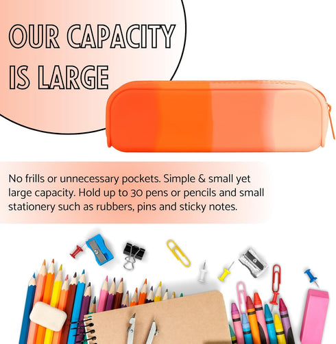 Gradient Color Silicone Pencil Holder Case, Waterproof Pencil Pouch for School Supplies Office College (Orange)