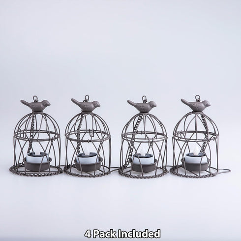 TWINKVILLA Decoration-4Pack Solar Lanterns Outdoor Waterproof, Rust Iron Cage Candle Holder with Flickering Solar