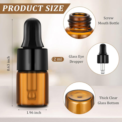 Nuogo 100 Pcs Amber Glass Mini Dropper Bottles, Small Empty Sample Vials with Dropper and Black Caps