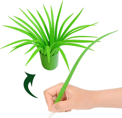 Youdepot Green Leaf Like Grass-Blade Pens, Neutral Pen with Cover, Easy Flow Black Ink, Pack of 25 School Supplies