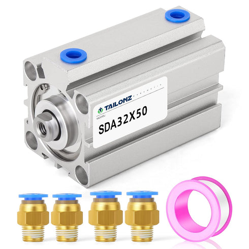 TAILONZ PNEUMATIC 32mm Bore 50mm Stroke Small Thin Cylinder, Aluminum Pneumatic Air Cylinder SDA32-50