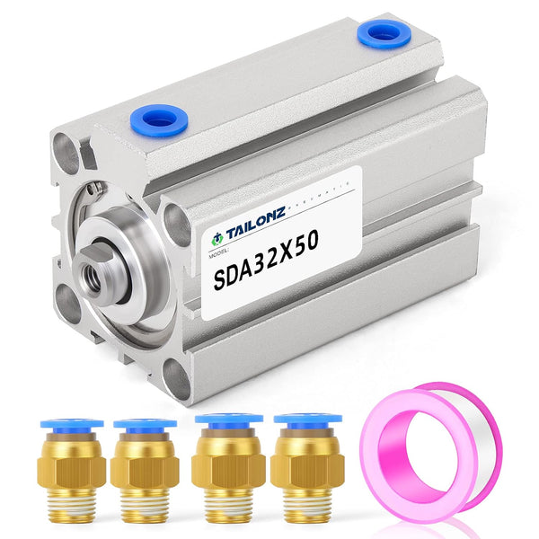 TAILONZ PNEUMATIC 32mm Bore 50mm Stroke Small Thin Cylinder, Aluminum Pneumatic Air Cylinder SDA32-50