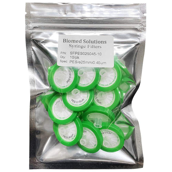 Syringe Filters PES (Polyethersulfone) 25mm Diameter 0.45 um Pore Size Non Sterile Pack of 10