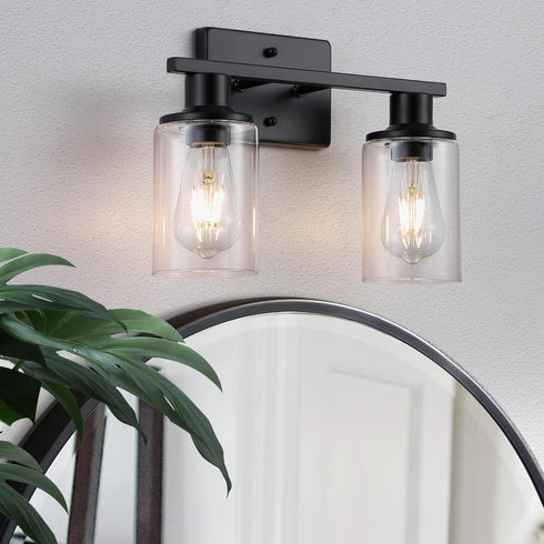 Litaddscen 2-Light Matte Black Bathroom Vanity Light,Bathroom Light Fixtures Over Mirror with Clear