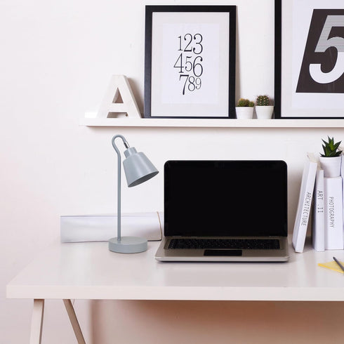 LD1079-GRY 16" Simple Designs Sleek Essentials Metal Looped Desk Task Lamp with Adjustable Shade, for Office, Desk