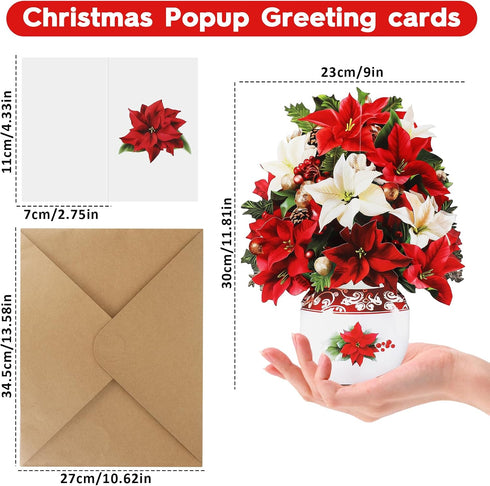 Naozinebi 10 Set 12 Inch Poinsettia 3D 3D Christmas Paper Pop Up Cards Thank You Cards Paper Flower Bouquet Popup
