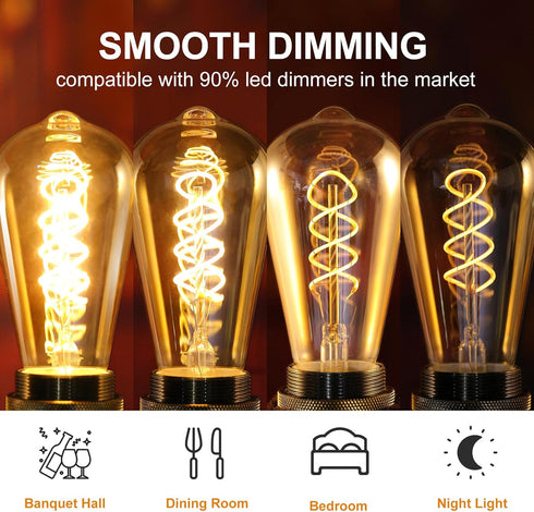 Decoaui ST64 E26 Bulbs, Dimmable, 4W(40W 300 2500K 25000 1-Pack LED Vintage Edison Light Light Amber Glass, Equivalent)