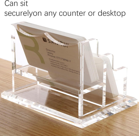 SANRUI Business Card Holder for Desk, Clear Acrylic Horizontal Business Card Display Stand with 2 Slots