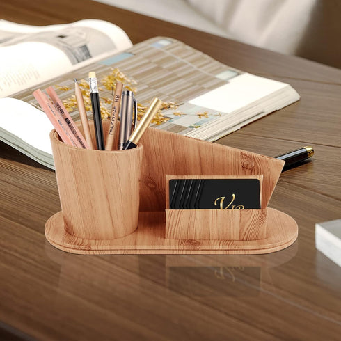 Fashion PU Leather Desk Organizer Storage Box, Office Supplies Caddy & Business Card Holder, Apricot Faux Leather