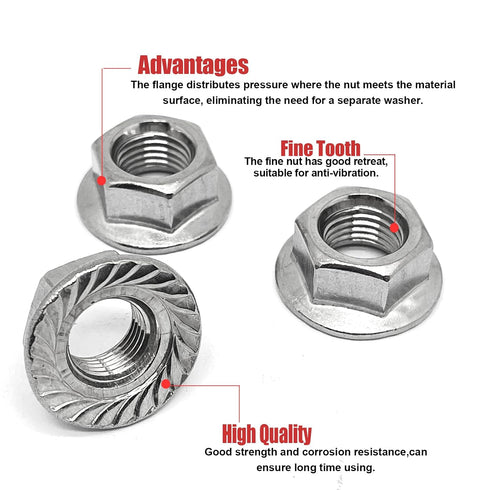QINGSHENG M14-1.5mm 304 Tooth(4pcs) Thread Pitch Stainless Steel Flange Nut Hex Lock Nuts,Fine