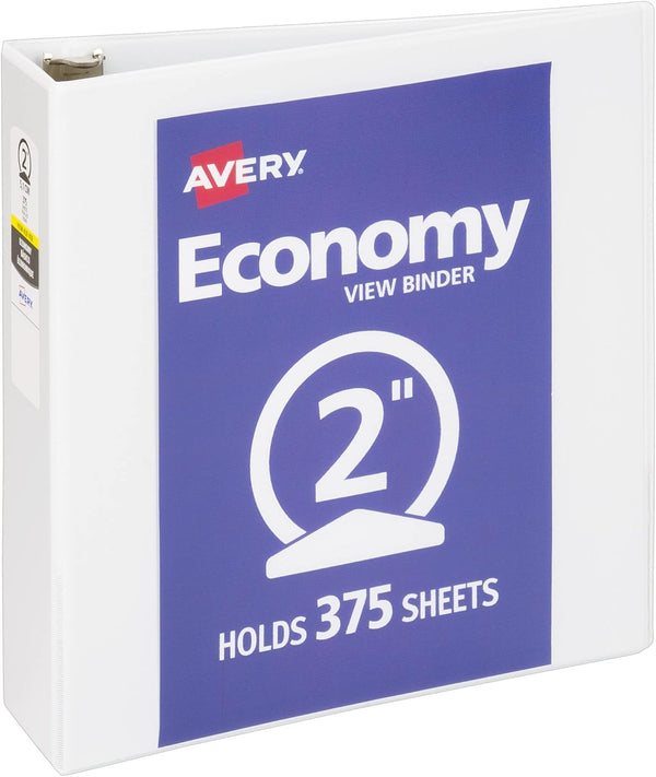 Avery Economy 2" Round Rings View 3 Ring Binder, 1 White Binder (05731)