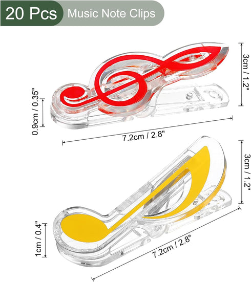 YOKIVE 20 Pcs Music Note Clips, Plastic Music Book Clip for Decoration and Marking, Great for Office/Piano Room (5