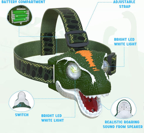 COSOOS LED Headlamp for Kids - Flashlight Camping Gear with Roar & Silent Mode, Lightweight Headlight, Birthday Gift