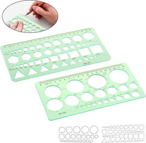 Circle Template & Geometric Drawings Templates Scale Drafting Stencils for Artist Design Drawing Aids 2 PACK