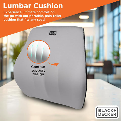 BLACK+DECKER Memory Foam Lumbar Support Pillow, Lumbar Cushion for Office, Car, Wheelchair & Airplane Adjustable Strap