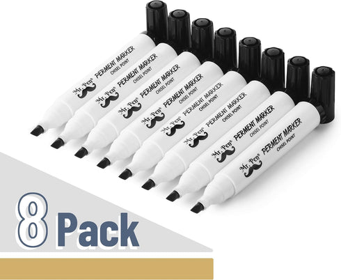 Mr. Pen Thick Black Permanent Markers, 8 Pack with Chisel Tip