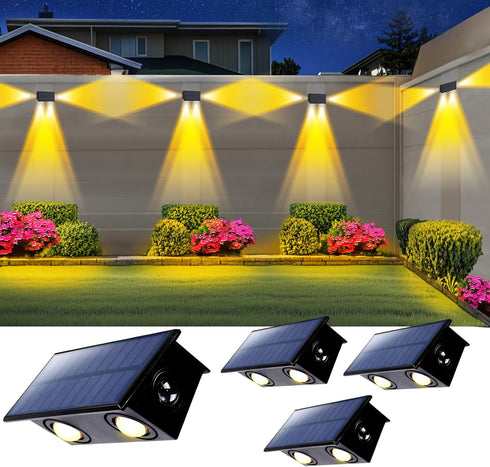 4 Pack 3-Side Solar Fence Lights Outdoor Waterproof with Warm White LED