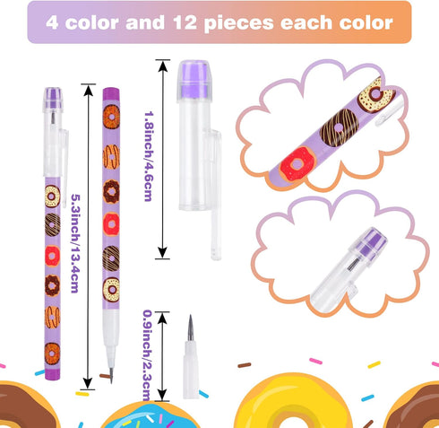 Kolewo4ever 48pcs HB Donuts Themed Translucent Pencil Fun Multipoint Pencil Multicolor Non- Sharpening Stackable Pencils Pop Up Plastic Pencils for Classroom Rewards Carnival Prizes,4 style by Kolewo4ever