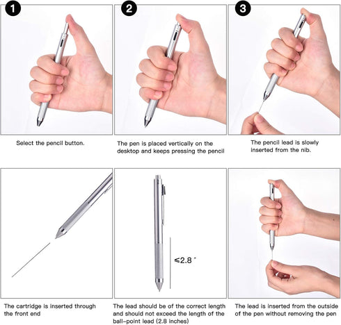 smttw 4 in 1 Multi-Function Refillable & Retractable Ballpoint Pen, Silver Metal Barrel with 0.5mm Mechanical Pencil