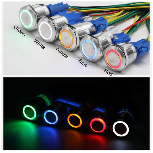 Latching Push Button Switch, 36V Waterproof Stainless Steel Metal, 3/4" Mounting Hole, Blue LED SPST, 2 Pcs