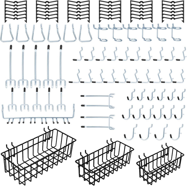 1/4 inch Extra Thick Pegboard Accessories Kit, Includes Three Baskets and Multiple Types of Hooks, Metal Hooks (Black