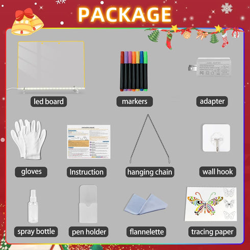 7 13"x10" 7 LED Note Board with Colors, Includes Adapter, Led Drawing Board for Kids, Light Up Dry Erase Boards