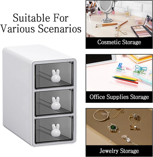 Stackable Desktop Storage Box with 3 Drawers, Transparent Cosmetic Storage Box for Office Desk